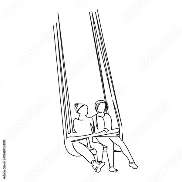 Fototapeta One continuous single drawing line art doodle carousel, holiday, fun, entertainment, happy, childhood. Isolated flat illustration hand draw contour on a white background
