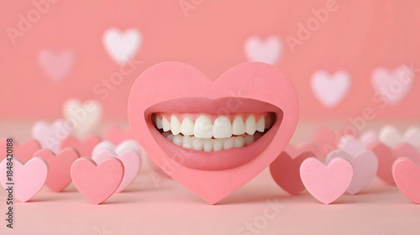 Fototapeta Valentine Dental Whitening Concept with Pink Theme