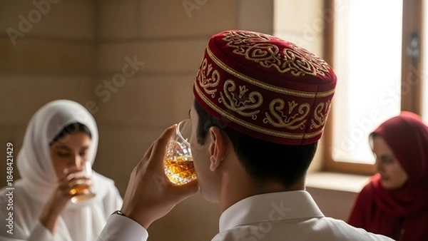 Obraz Men sharing tea in a traditional setting
