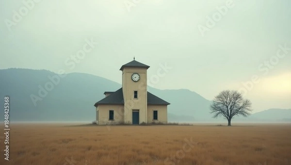 Obraz Clock tower in serene countryside