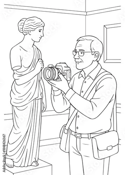 Obraz Coloring book Dad photographing statue in museum