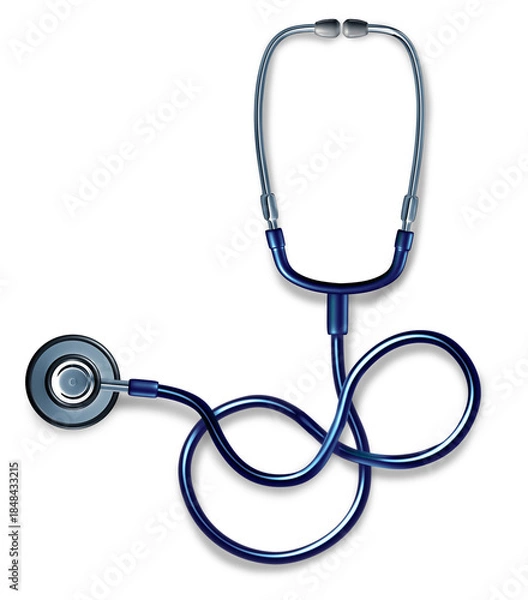Obraz Stethoscope On A White Background as medical equipment representing healthcare medicine and Doctor or nurse hospital diagnosis to listen to internal sounds of the body by health care professionals.