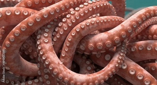 Obraz Giant squid swimming in the deep ocean with long tentacles and massive body. A mysterious deep-sea cephalopod known for its size, intelligence, and elusive nature.