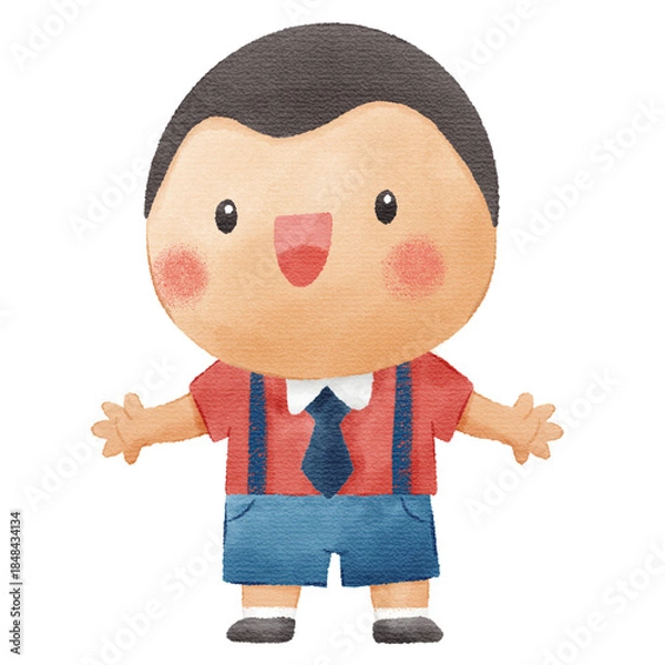 Fototapeta Illustration of a Smiling Young Boy Standing Present, Showing, Invite