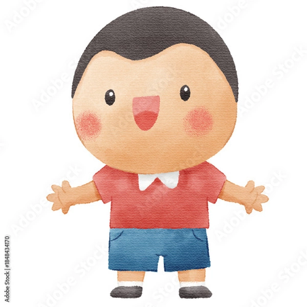 Fototapeta Illustration of a Smiling Young Boy Standing Present, Showing, Invite