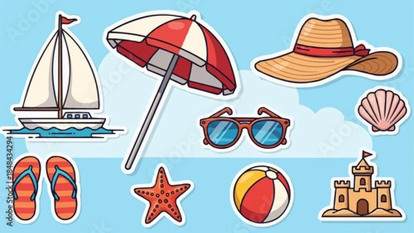Obraz Summer Beach Vacation Objects Collection.