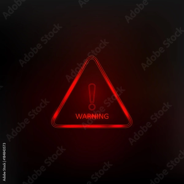 Fototapeta Hazard warning attention sign with exclamation mark symbol. Caution neon icon triangle. Vector  illustration.