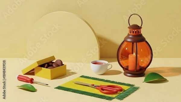 Obraz Gardening tools and tea on a table