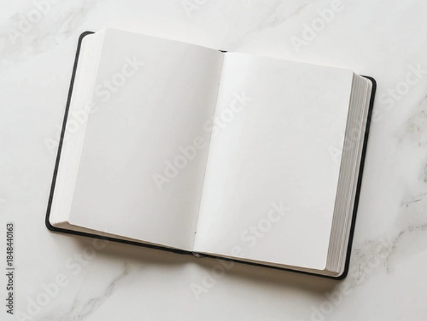 Obraz Blank Open Notebook on Marble Surface for Creative Ideas and Plans