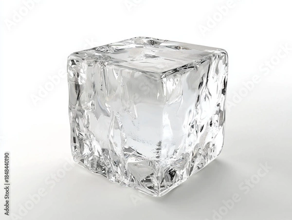 Obraz Clear Ice Cube on White Background for Beverage or Culinary Use