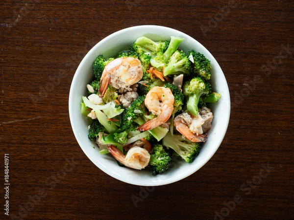 Obraz stir fried broccoli with shrimp and minced pork