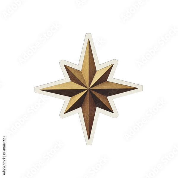 Obraz A golden star icon with eight points on a transparent background