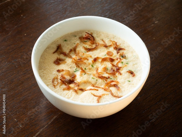 Obraz bowl of steamed egg topped with crispy shallot