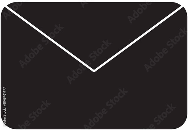 Fototapeta A simple, black, rounded rectangular envelope icon with a white V-shaped line representing the flap.