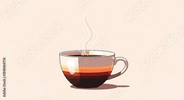 Fototapeta Steaming Cup Of Coffee With Colorful Stripes Keywords: coffee, cup, mug, hot drink, beverage