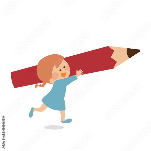 Fototapeta 鉛筆を持つかわいい女の子　イラスト素材