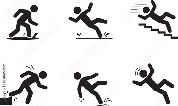 Fototapeta Caution Symbols Set with Falling Man | Wet Floor, Stairs & Ladder Safety Icons