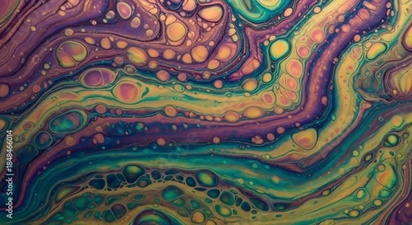 Fototapeta Swirling Marbled Paint Abstract with Cells and Waves