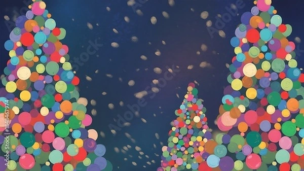 Fototapeta Whimsical Christmas Trees Made of Colorful Circles on Dark Blue Background