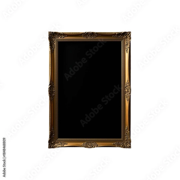 Fototapeta An ornate gold picture frame with intricate carvings and a black background