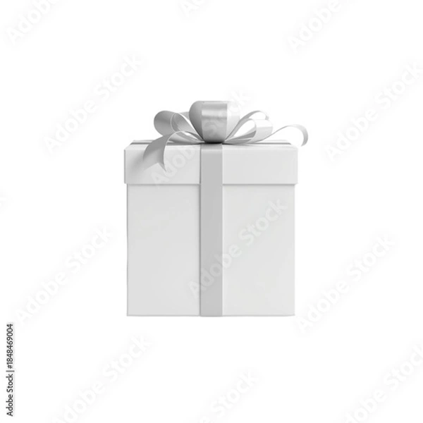 Fototapeta A white gift box with a ribbon on top, isolated on a white background, viewed from directly above
