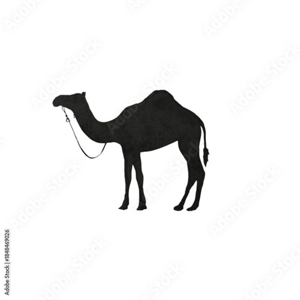 Fototapeta A majestic camel standing in a serene desert landscape from a side viewpoint