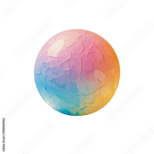 Fototapeta A vibrant, cracked orb glows with a pastel rainbow hue against a pristine white background.