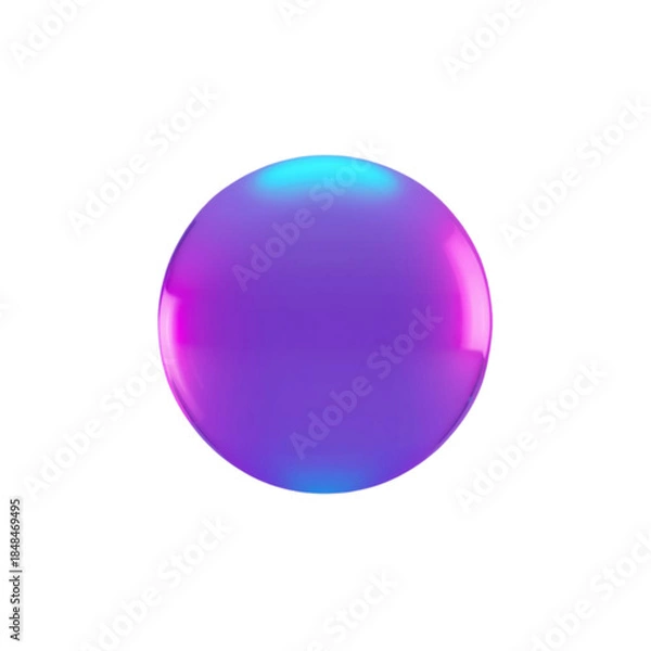 Fototapeta A vibrant, iridescent sphere reflecting shades of purple, pink, and blue against a plain white background.