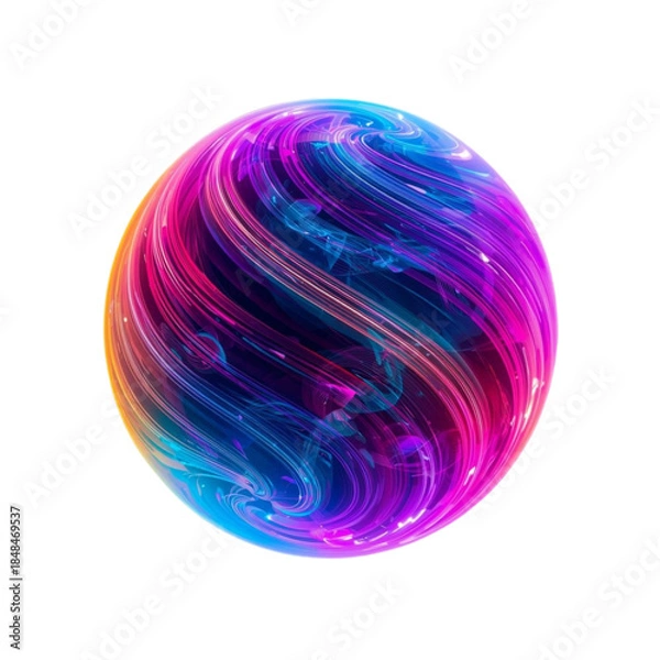 Fototapeta Vibrant sphere with swirling patterns of blue, pink, and purple hues viewed from a straightforward angle