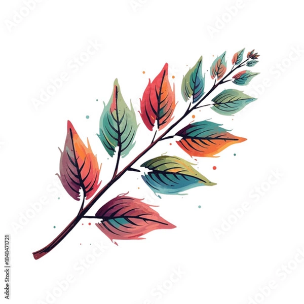 Fototapeta Vibrant autumn leaves on a branch against a white background
