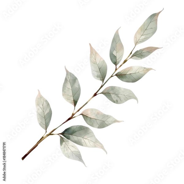 Fototapeta A branch with green leaves on a white background