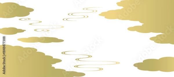 Obraz 流水紋と雲取りの背景イラスト　和風　波紋　吉祥文様