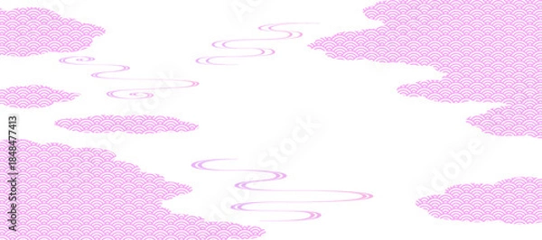 Obraz 流水紋と雲取りの背景イラスト　和風　波紋　吉祥文様　青海波