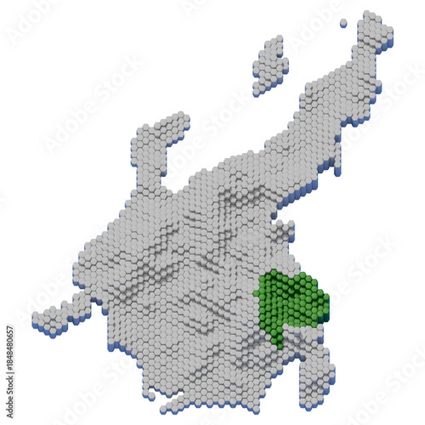 Fototapeta ハニカム構造状の山梨県の立体地図