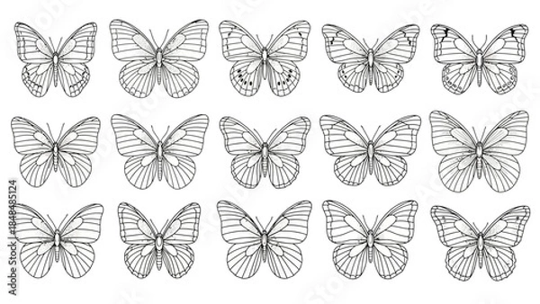 Obraz Collection of beautiful butterfly illustrations in elegant black lines