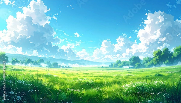 Obraz 風を感じる草原と空_generated by AI