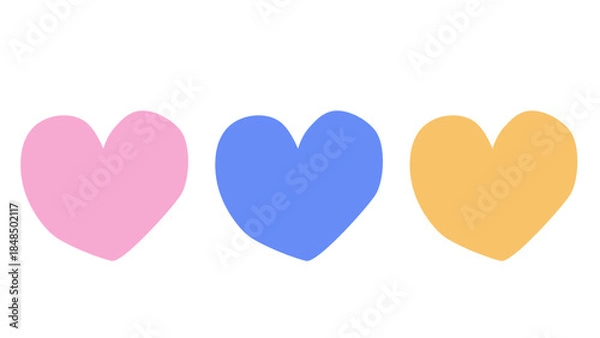 Obraz ピンク・青・黄色のシンプルなハートイラスト