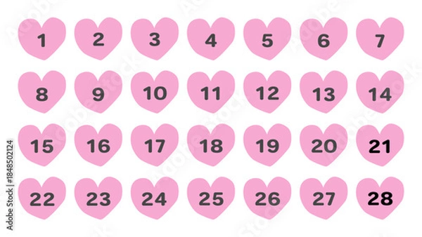 Obraz 数字が入ったピンクのハートイラストセット