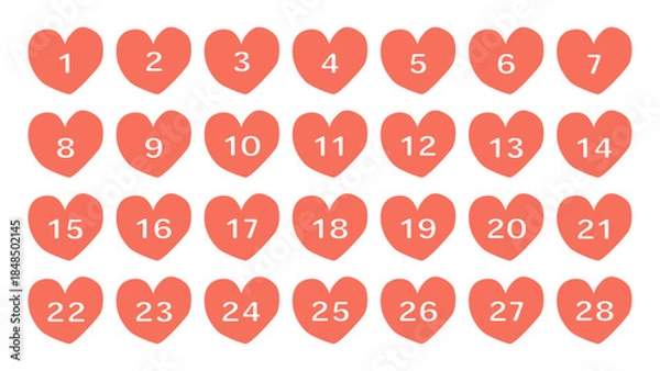 Obraz 数字が切り抜かれたオレンジ色のハートイラスト