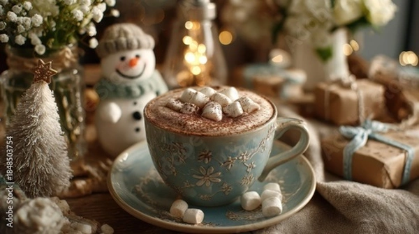 Obraz クリスマス　マシュマロの入ったココア