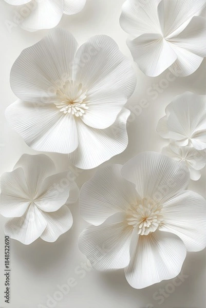 Obraz Layered White Paper Flowers On Light Background
