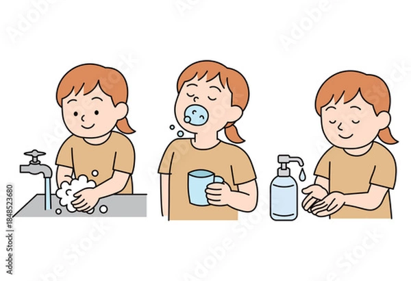 Obraz Basic Infection Prevention Practices Including Hand Washing Gargling and Hand Sanitizing