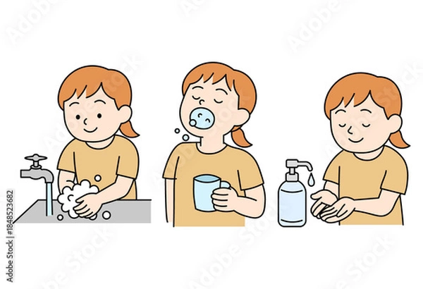 Obraz Basic Infection Prevention Practices Including Hand Washing Gargling and Hand Sanitizing