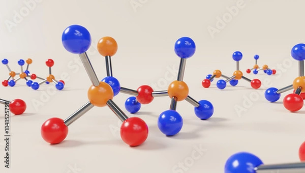 Fototapeta Colorful Molecular Model With Atoms And Bonds For Chemistry Education And Research