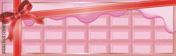 Obraz Luxury chocolate banner frame illustration with ribbon and melted chocolate for Valentine's Day or gift background