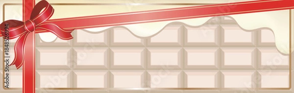 Obraz Luxury chocolate banner frame illustration with ribbon and melted chocolate for Valentine's Day or gift background