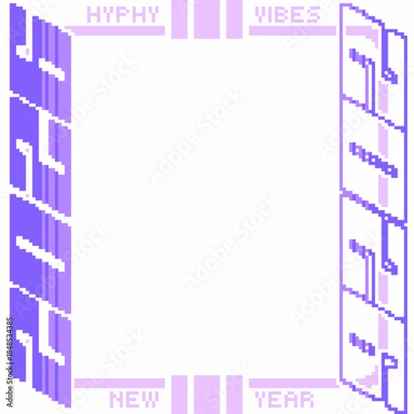 Obraz Happy New Year 2026 Decoration Frame Background in White, Pixel Art  Y2K Style Purple Tone