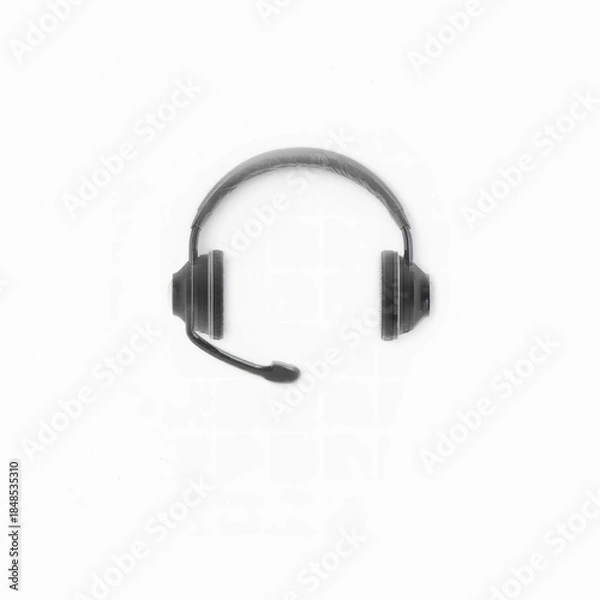Obraz Black Headset with Microphone, Isolated on White Background, Communication Device