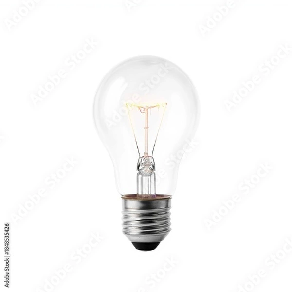 Obraz Light Bulb, Clear Glass, Silver Base, Illuminated, Filament Visible, Energy Efficient, Modern Lighting Solution