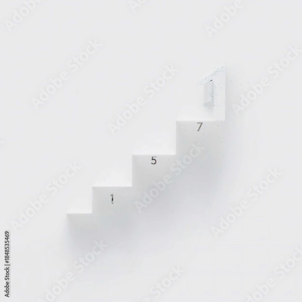 Obraz Minimalist White Staircase with Numbers, Modern Architecture Design Element